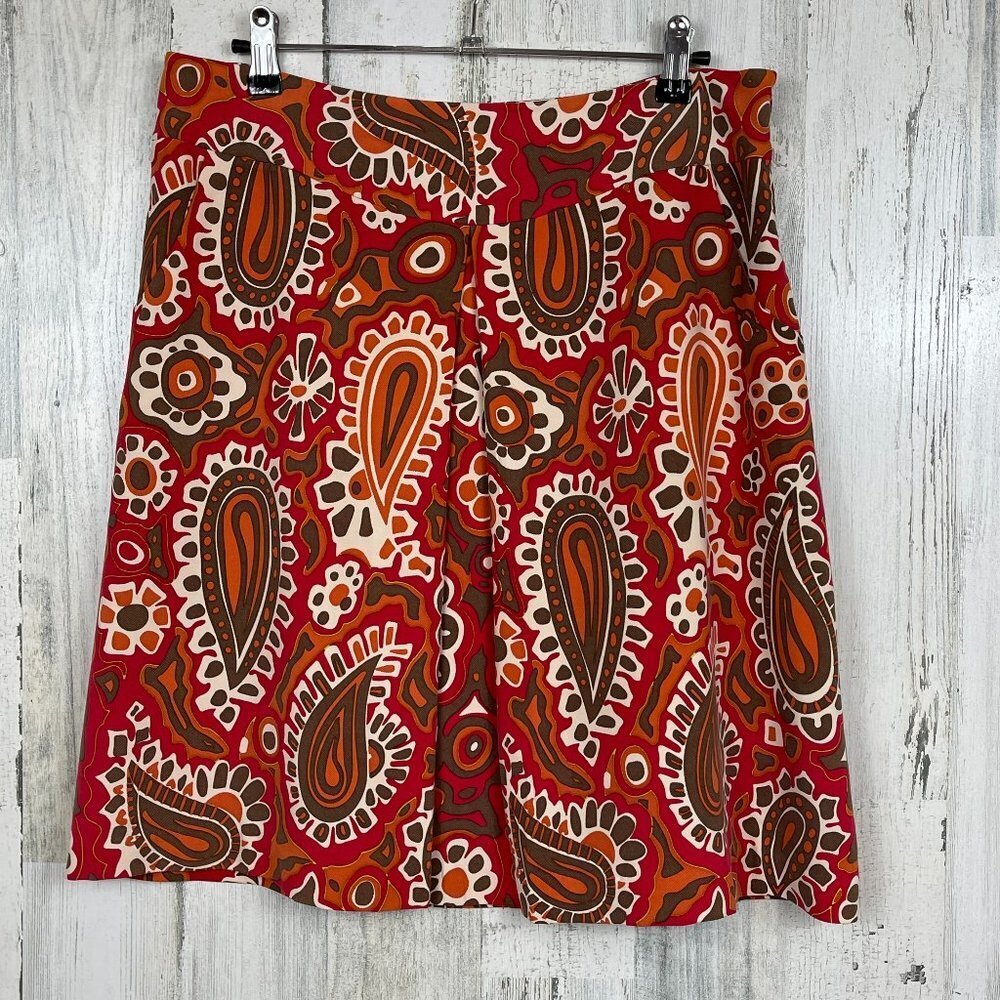 J. McLaughlin a line skirt silk wool blend paisley red orange size 10 officewear